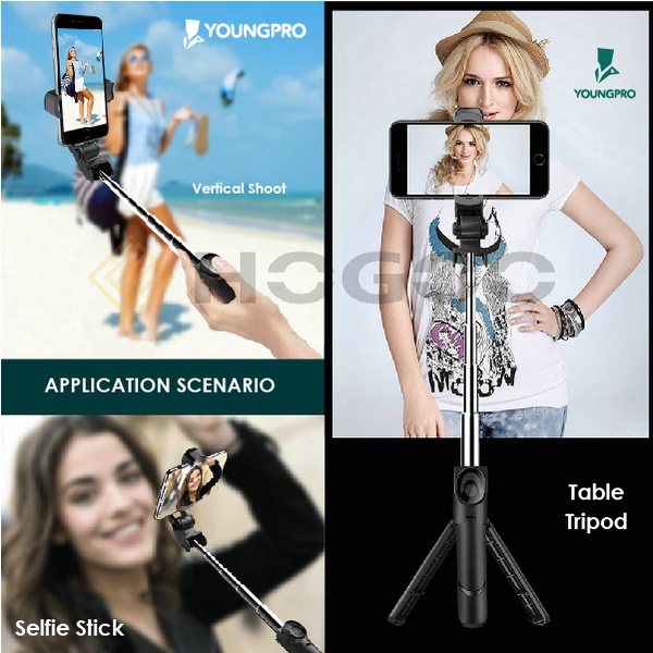 YOUNGPRO YSS-02 YSS-01 TRIPOD STICK SELFIE BLUETOOTH 3 IN 1 CONNECTION TONGSIS PHONE HOLDER WITH WIRELESS REMOTE SHUTTER