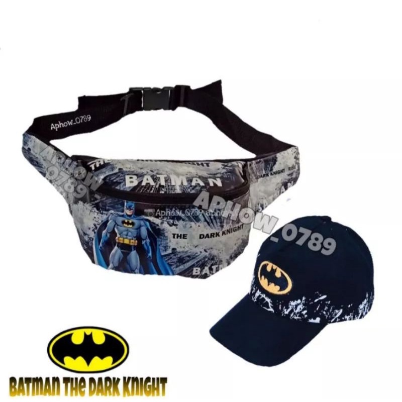 PAKET 2IN1 WAISTBAG DAN TOPI ANAK KARAKTER BATMAN TAS SELEMPANG ANAK LAKI LAKI