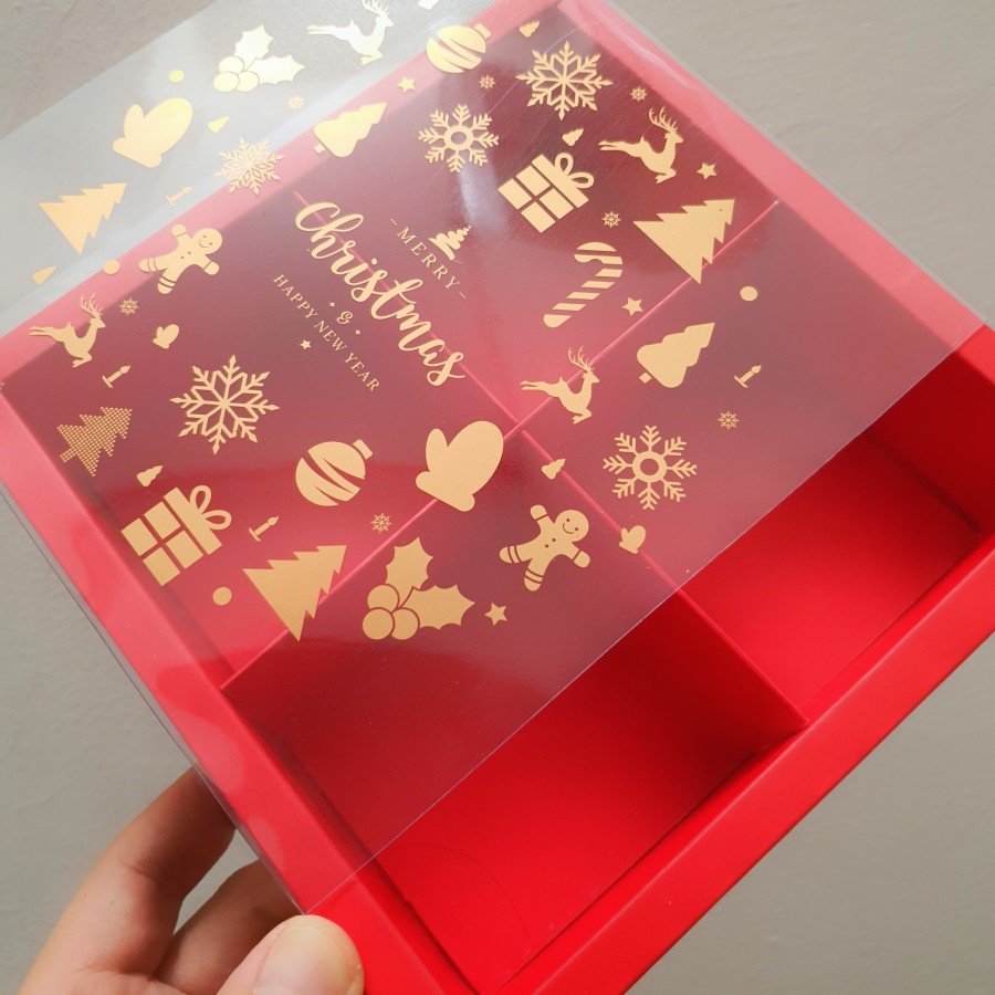 

(5pcs) kardus mika merah natal dus packaging hampers cake box kue eggtart merry christmas kotak kemasan fruit pie xmas