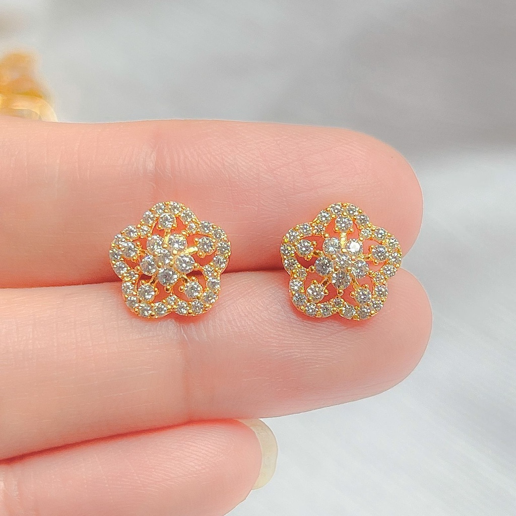 Anting anak dan dewasa emas asli kadar 700 70% 16k kerabu giwang duduk paku cucuk kendari bunga permata kilat bling