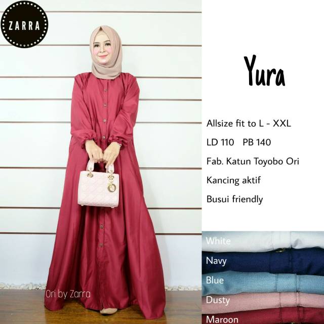 Maxy Katun Toyobo Long Dress Kancing Depan Aktif Lengan Kerut Busui Bisa Hijabers Cantik Best Produk