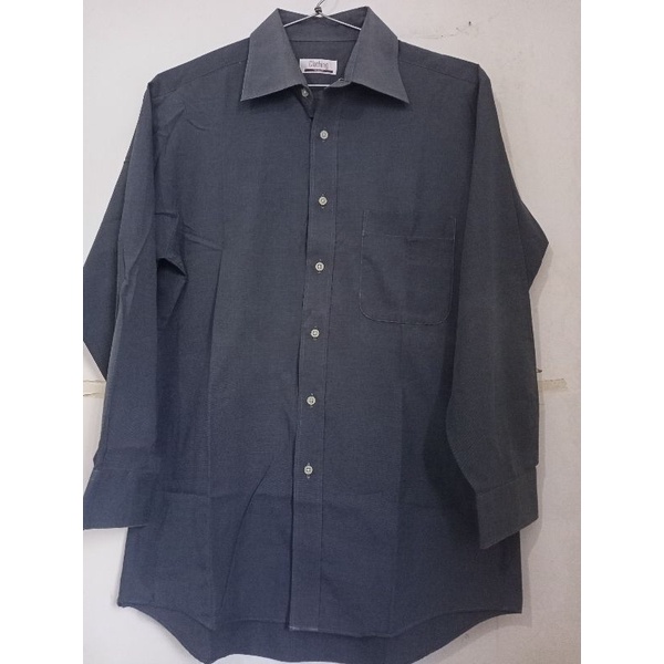Kemeja Pria Lengan Panjang Biru Dongker Polos Clothing Trendy L ( Preloved Bekas )