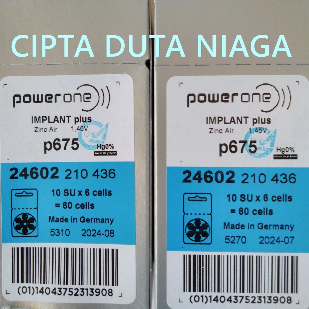 Baterai Implant Powerone p 675 Power One p 675 made in germany for implants and high power Hearing Aid batteries size 675 baterai alat bantu dengar implant batteries as ideal for use in cochlear implants Batre Alat Pendengar powerone baterai ABD