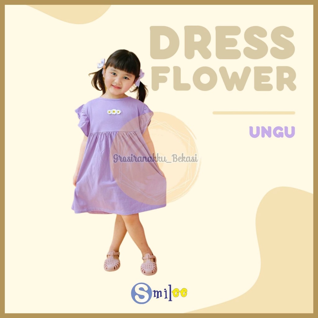 Dress Anak Smilee Flower  Warna Ungu Size 1-5Tahun