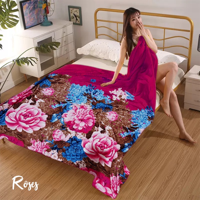 COD - Selimut Bulu Halus Ukuran  175x125cm Motif Dewasa-Roses