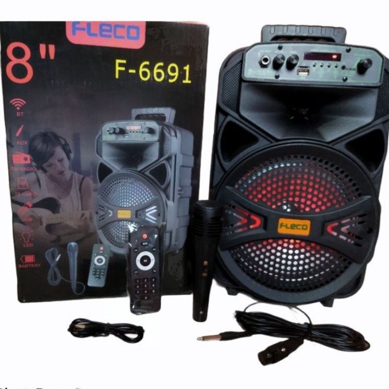 COD SPEAKER BLUETOOTH FLECO 8 INCH F-6691 FREE MIC KARAOKE + REMOTE SUPER BASS//SALON AKTIF FLECO F-6691//SPEAKER KARAOKE X-BASS