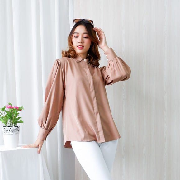 WANITA FASHION CLARISA BUTTON TOP BAJU ATASAN KEMEJA WANITA BLOUSE-5