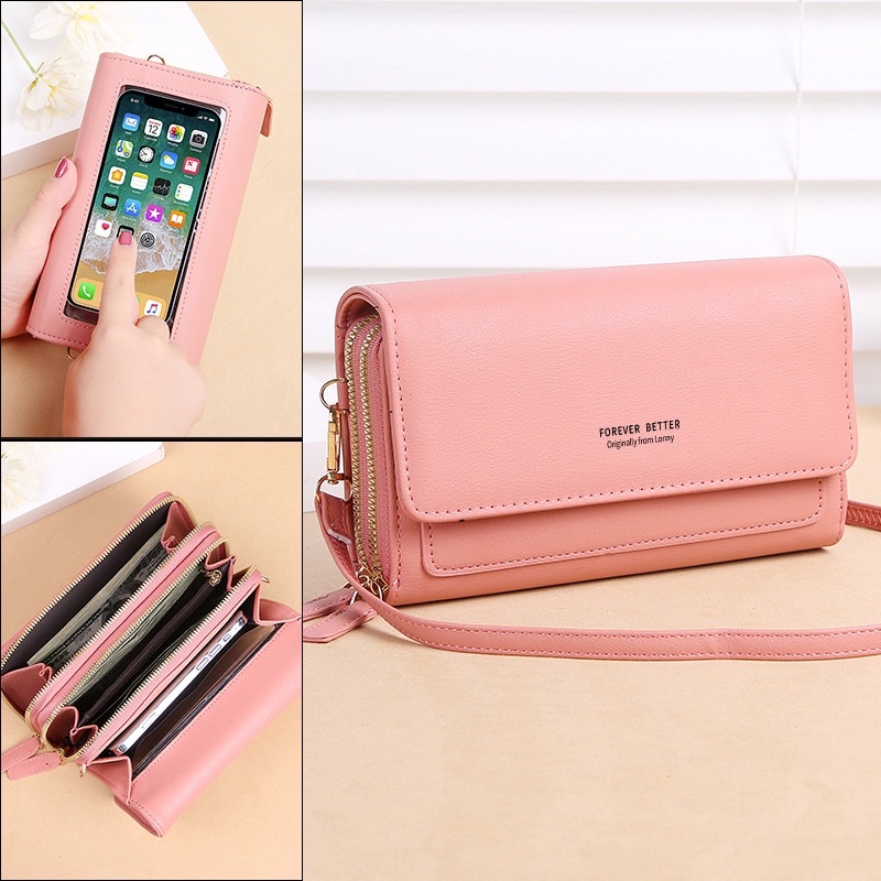 Tas Selempang Kulit Wanita Dompet Hp Cewek Multifungsi Touchscreen Mini Bag LN L066