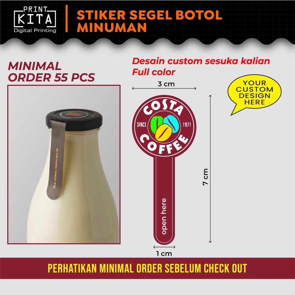 

Stiker Segel Botol Minuman Cromo, Termurah Tahan Air Panas & Dingin