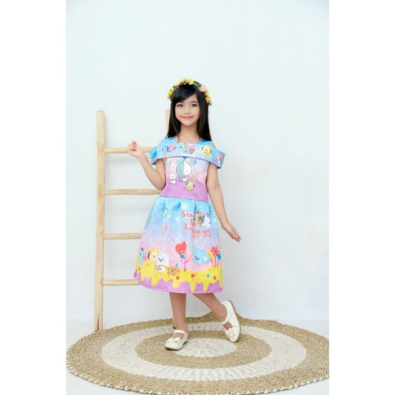 Bahan Satin PREMIUM/Dress anak/dress bts/dress bt21/gaun anak/daster anak/gaun pesta/dress