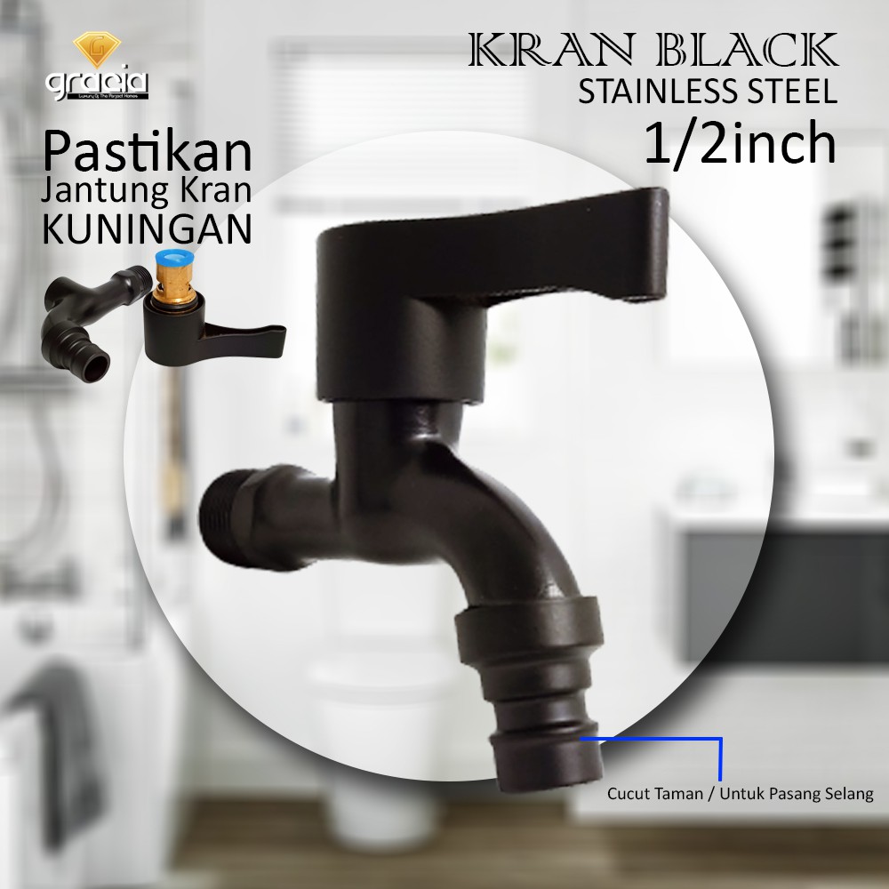 Kran Tembok HITAM 1/2inch - Keran Air taman bak kamar Mandi Black faucet murah kran wudhu multifunction wall mounted faucet