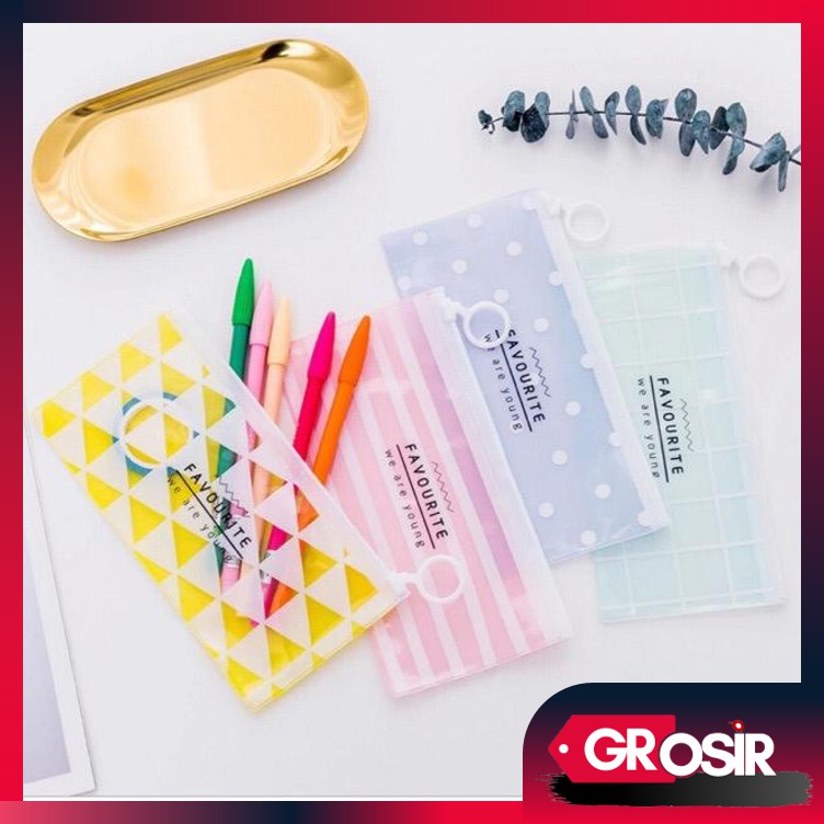 

Grosir - S656 Tempat Pensil Zip Pastel Transparan / Organizer Bag / Tempat Alat Tulis / Stationary