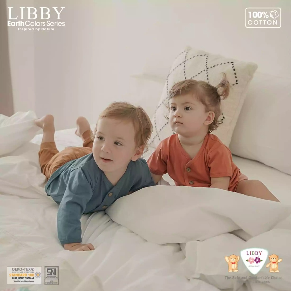 Libby Earth series New Comfy Set seri 2 Libby Baby Setelan Panjang Baju Kancing Depan Celana Panjang Pakaian Piyama Baju Bayi Baru Lahir