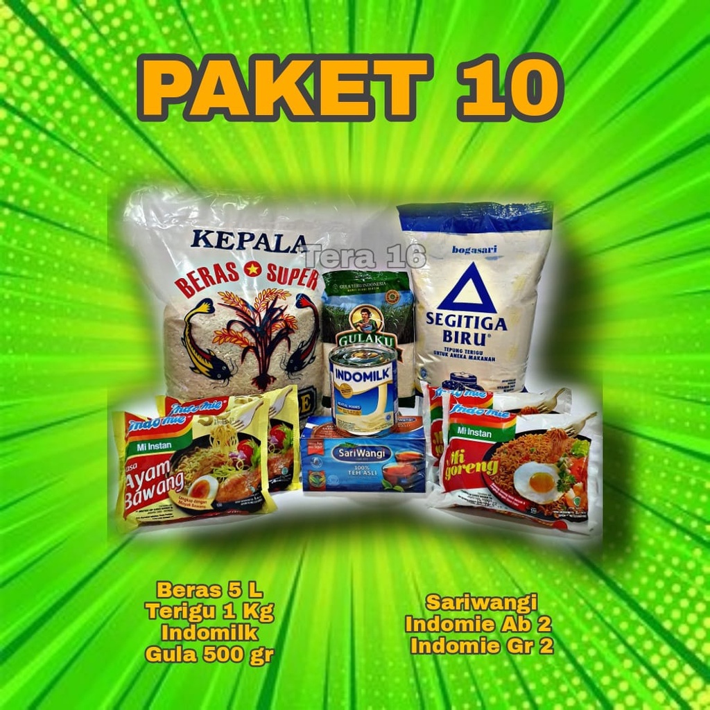 paket 10 / sembako/ beras/ terigu /gula/ indomilk /sariwangi /indomie / paket lebaran