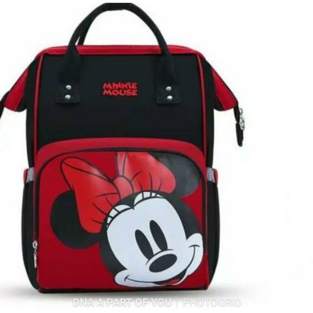 NIQABIS TAS RANSEL ANAK PEREMPUAN MOTIF MICKEY MINNIE MOUSE KOMBINASI MODEL ANLLO TAS BAYI TAS SUSU