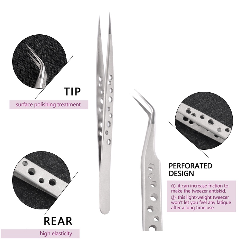 2pcs Pinset Bulu Mata Extension 3D Bahan Stainless Steel 100% Anti Statis Untuk Alat Makeup