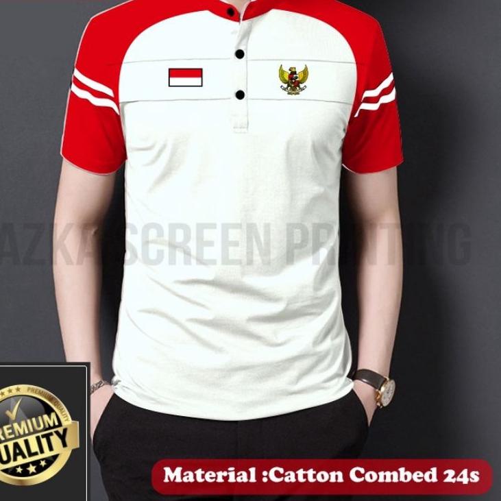 KAOS RAGLAN LOGO MERAH PUTIH DAN GARUDA, KAOS KERAH SHANGHAI, KAOS CASUAL KEBANGSAAN INDONESIA, KAOS