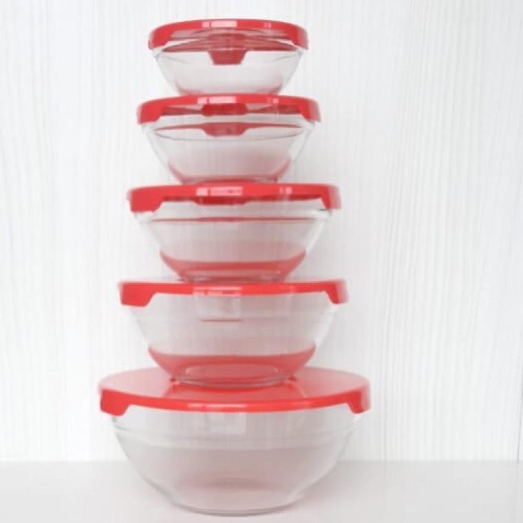 [Nrwawal]maxim glassware/mangkok kaca+tutup 5 susun Stock Promo