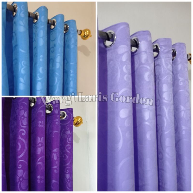 gorden jendela ruang tamu dan pintu kamar , motif bunga (alysa) Biru muda, Ungu tua, Ungu muda. Bisa