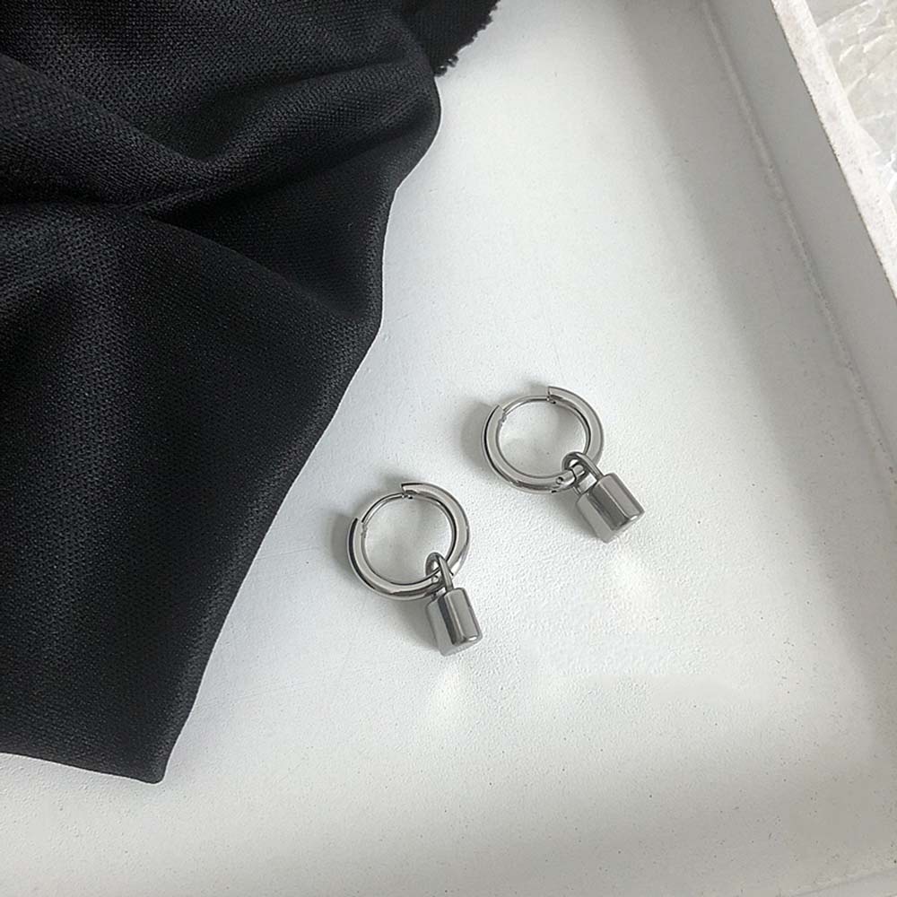 REBUY Trendy Stud Earring Punk Ear Clip Padlock Earrings Cool Style Men Korean Personality Hop Hip Simple Stainless Steel