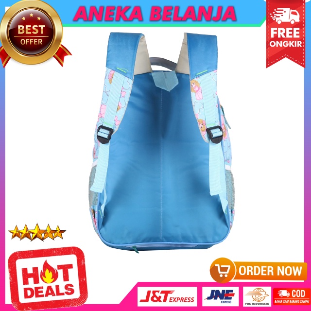 Ransel Backpack Sekolah Anak Cewek Cahaya Princess Strip Biru Lucu Keren Imut Free Tempat Pensil