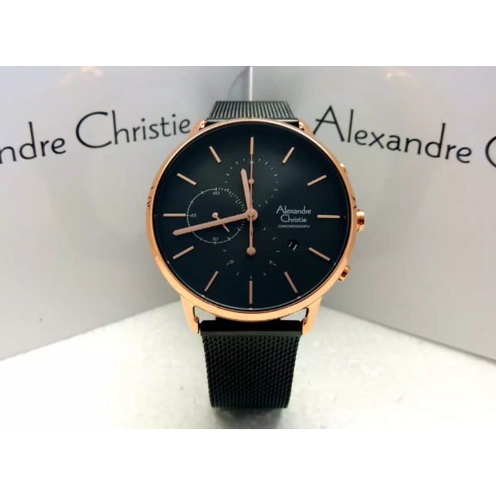 JAM TANGAN PRIA ALEXANDRE CHRISTIE AC 6555 ROSEGOLD BLACK ORIGINAL BERGARANSI RESMI
