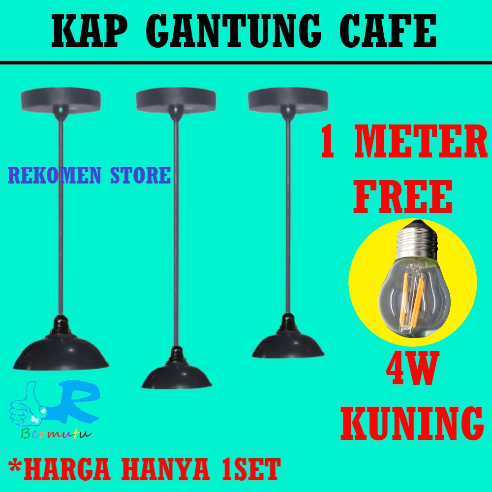 Jual Lampu Gantung Cafe Led Komplit W Kap Wd Hitam Cm Kabel Meter Mangkok Kap Lampu