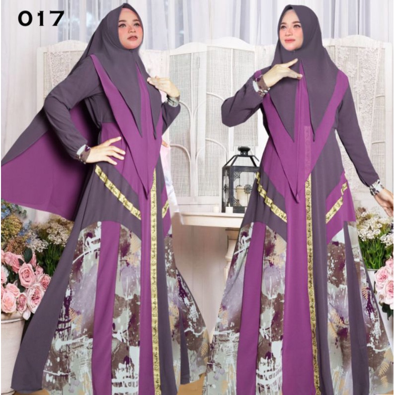 Gamis Syari Motif Full Ceruty Babydool Set Jilbab 2 Layer Terbaru Gaun Pesta Muslimah Pengantin Eleg