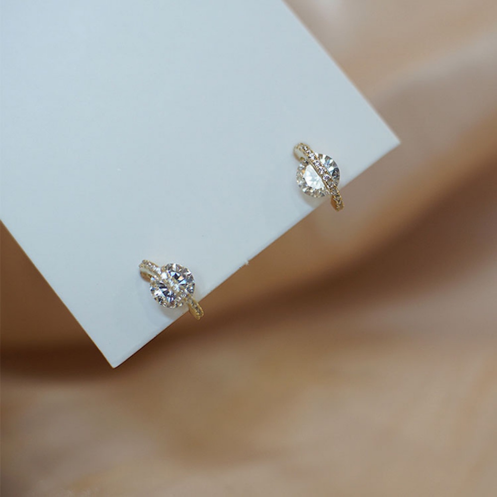 Anting Stud Zircon Berlian Imitasi Bahan S925 Sterling Silver Lapis Emas Gaya Retro Punk Korea Untuk Wanita