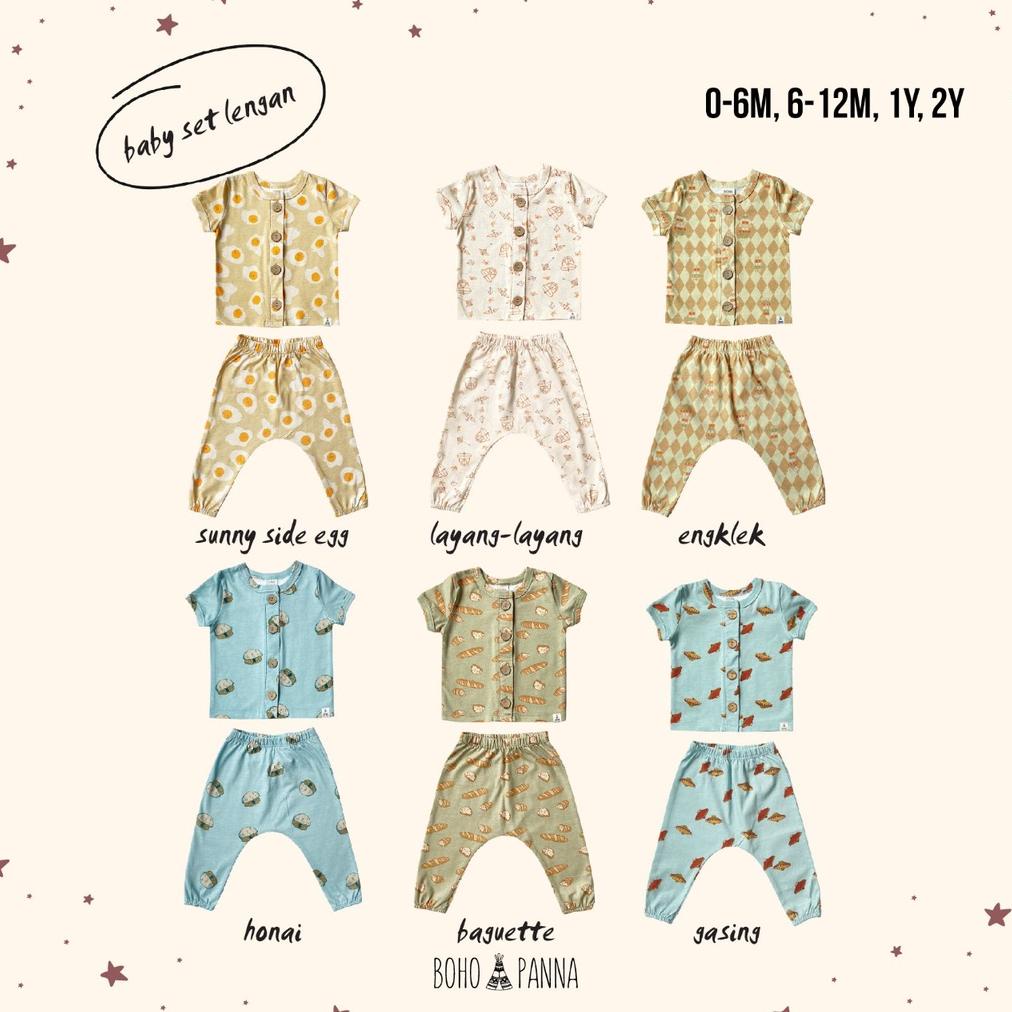 Boho Baby Baby Set Lengan Motif Setelan Baju Pendek Celana Panjang Premium Adem 0-2 Tahun Bohobaby B