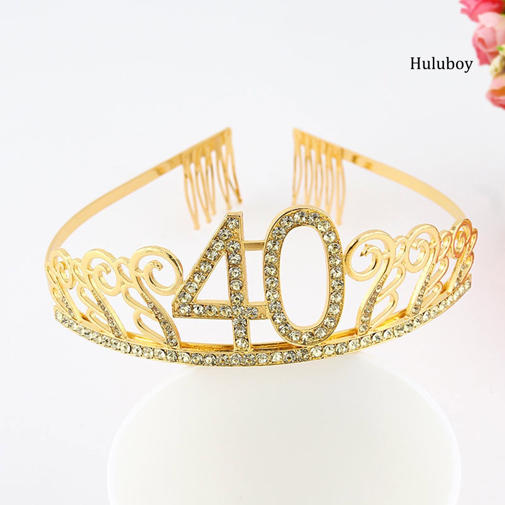 HLB~10/18/21/30/40/50 Birthday Party Tiara Rhinestone Headband Hair Loop Crown Decor