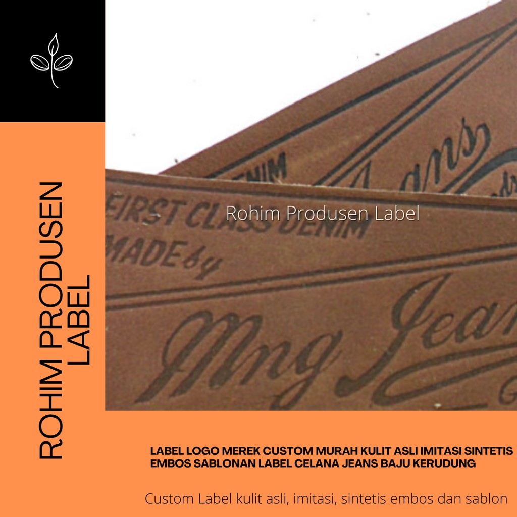 Label Logo Merek Custom Murah Kulit Asli Imitasi Sintetis Embos Sablonan Label Celana Jeans Baju MUR