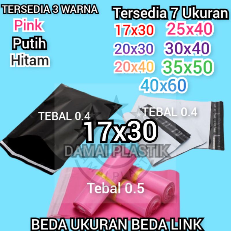 Kantong Plastik Packing PE 17x30CM Olshop Polymailer Hitam Putih Pink 17x30 Amplop ungu