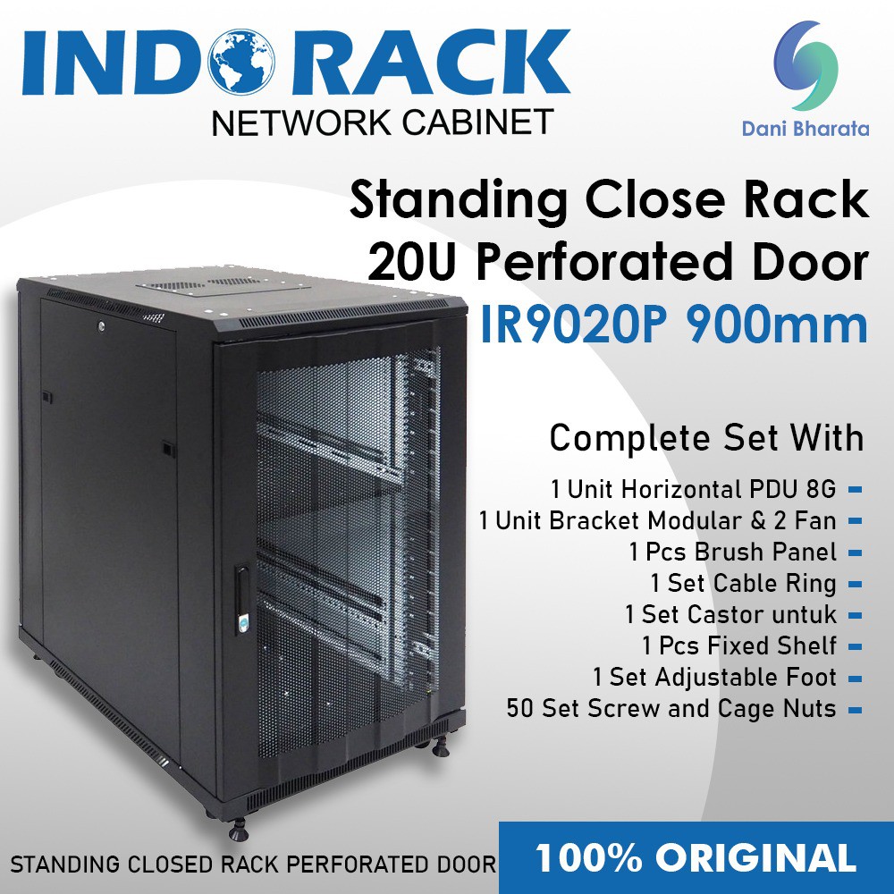 Indorack IR9020P Standing Close Rack 20U Perforated Door Depth 900mm