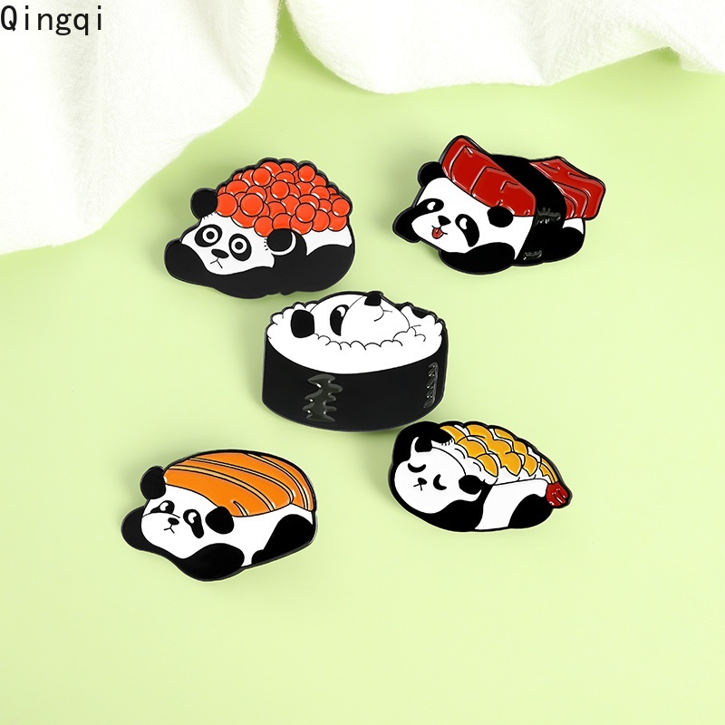 Bros Pin Enamel Desain Panda Sushi Beruang Nasi Gulung Sashimi Barbecue Gaya China Untuk Hadiah Anak