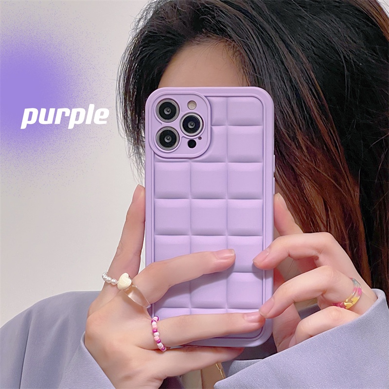 Soft Case Bahan TPU Bentuk Kotak Warna Ungu Taro Gaya Jepang Dan Korea Untuk iPhone 14 13 12 11 Pro X XS MAX XR