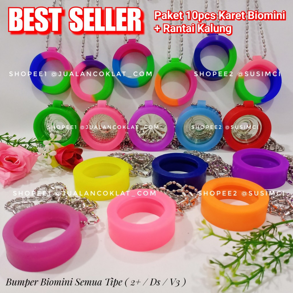 Paket10pcs  karet biomini ring / cup / kerucut  sudah  termasuk rantai kalung panjang 75cm