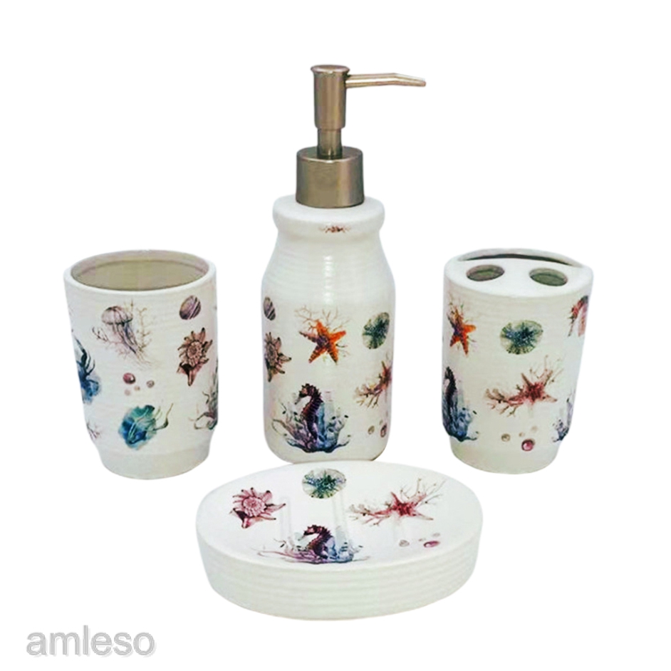 Amleso 4 Pcs Bathroom Accessories Soap Dish Ceramic Undersea World Decor Gift Shopee Indonesia