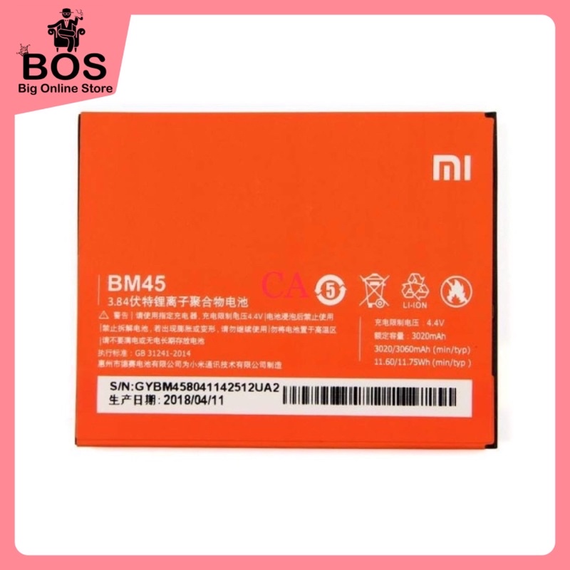 BOS - Battery HP Xiaomi Redmi Note 2/BM45 | Batre BT Baterai