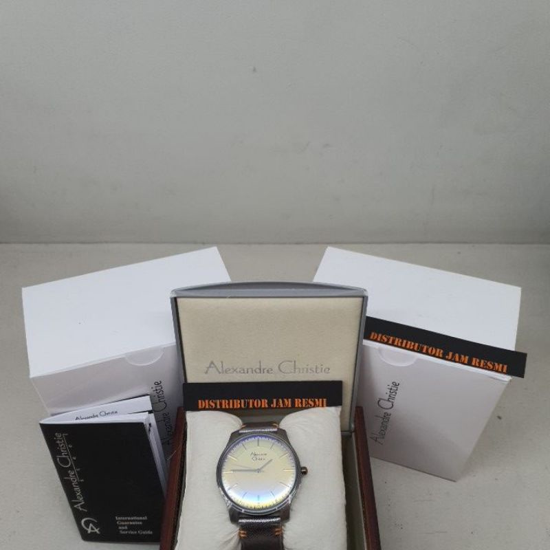 Jam Tangan Pria Alexandre Christie AC8532MH AC 8532 MH AC8532 MH AC 8532MH Grey Dial Yellow Leather