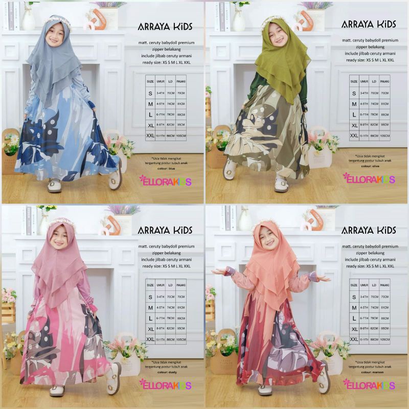 ARRAYA KIDS//GAMIS ANAK SET CERUTTY BABYDOLL PREMIUM//MUSLIM SET KIDS BY ELLORA KIDS