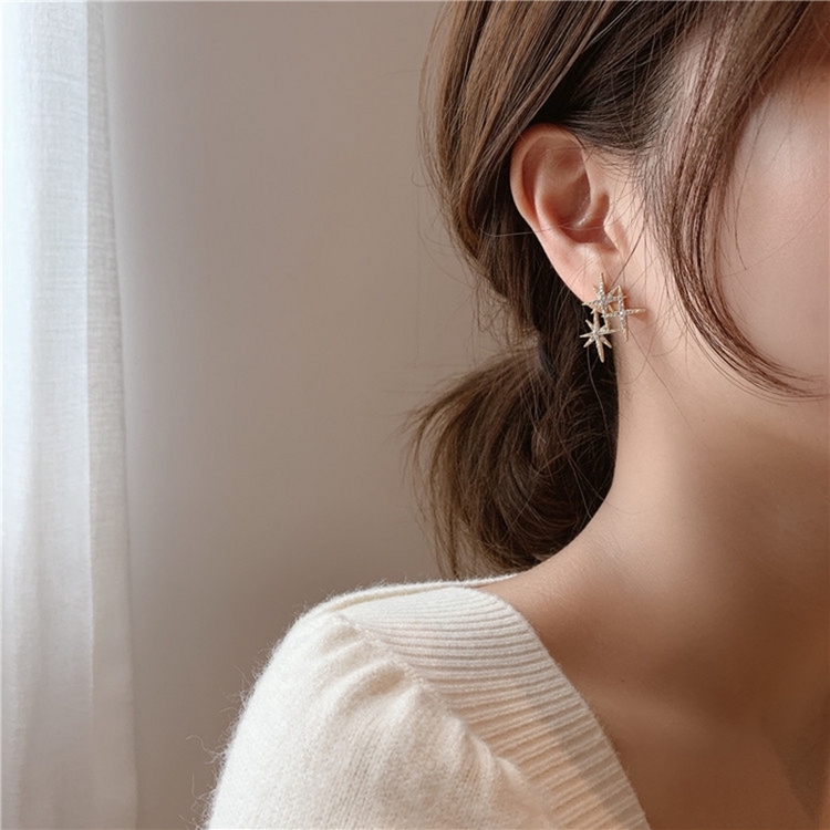 Anting Bintang crossover Rumbai Rantai Berlian Imitasi Asimetris lady Korea