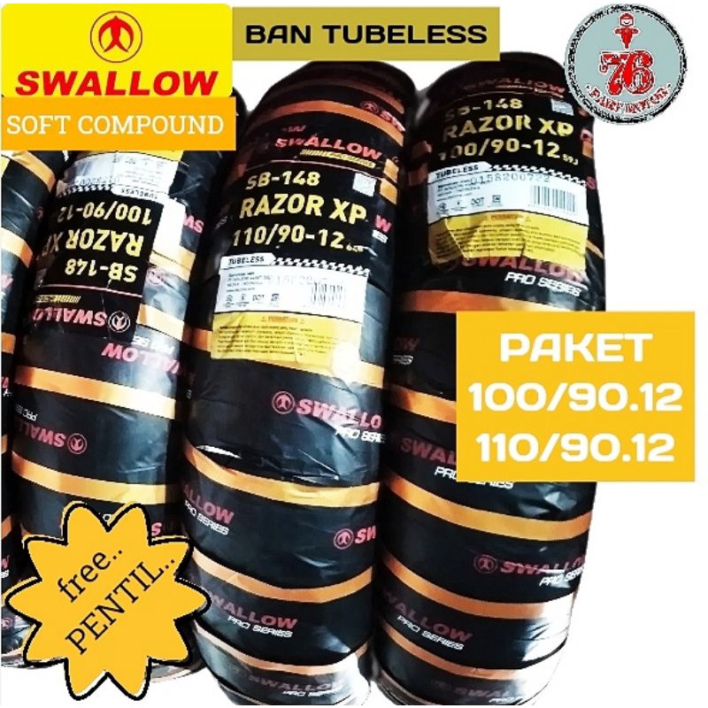 PAKET BAN TUBELESS SOFT COMPOUND SWALLOW RAZOR 100/90.12 dan 110/90.12 FREE PENTIL