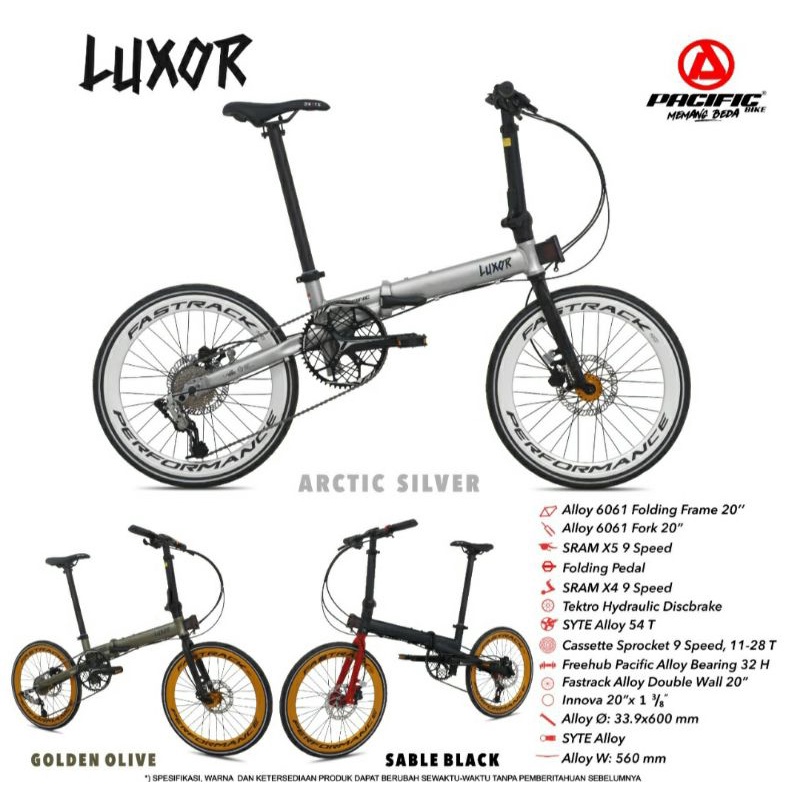 Sepeda Lipat 20 inch Pacific Luxor Frame Alloy 9 Speed Hidrolik Disc Brake