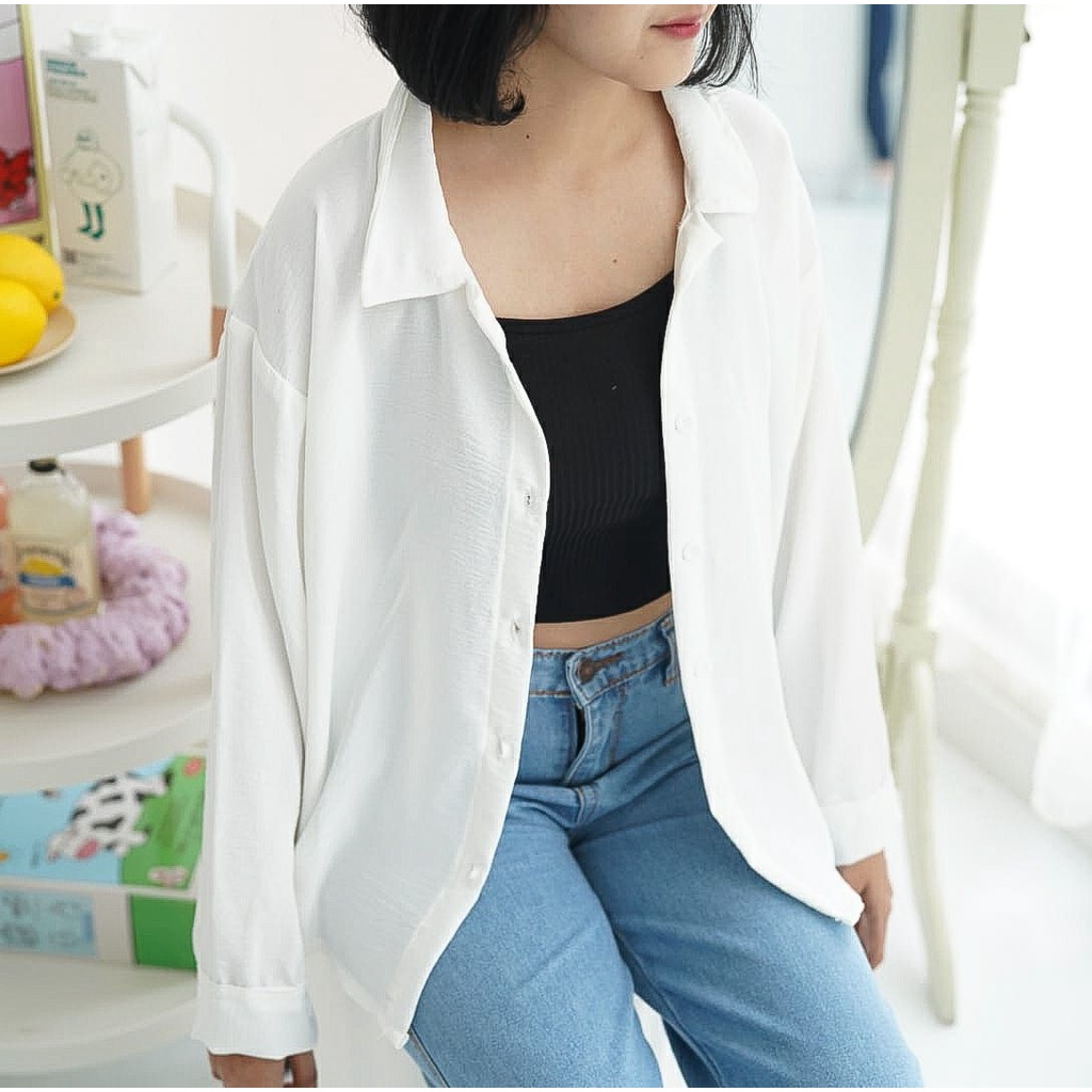 BEFAST - ZFS OOTD Wanita Kemeja SACHI / MAGIC AIRFLOW CRINCLE SHIRT KEMEJA / Pakaian Casual Wanita / Kemeja Polos Formal / Fashion Wanita Kerja/Kampus / Kemeja Oversize Wanita Keluaran Terrbaru / Kem Bisa Di Jadikan Outer / OOTD Ala Style Korean Wanita