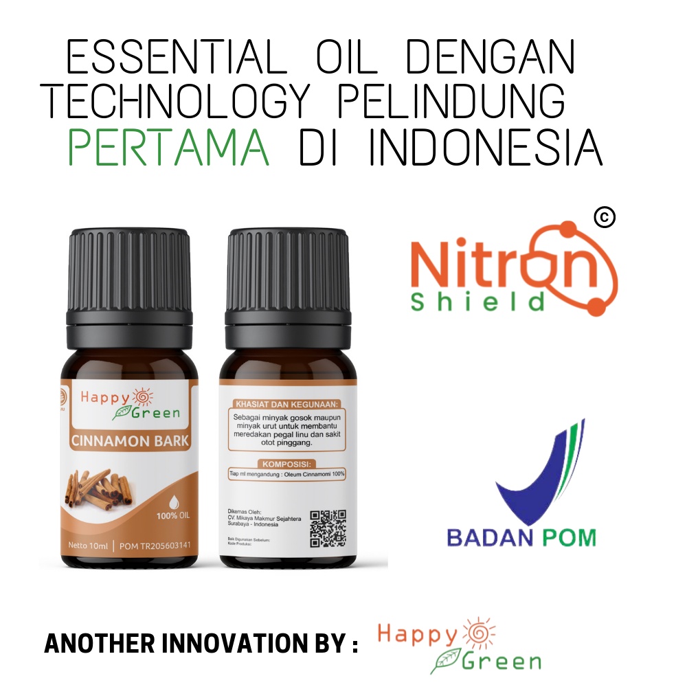 BPOM Happy Green Cinnamon Bark Essential Oil - Atsiri Kayu Manis 100% Murni Garansi Uang Kembali