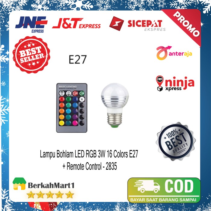 Lampu Bohlam LED RGB 3W 16 Colors with Remote Control (lampu karaoke)