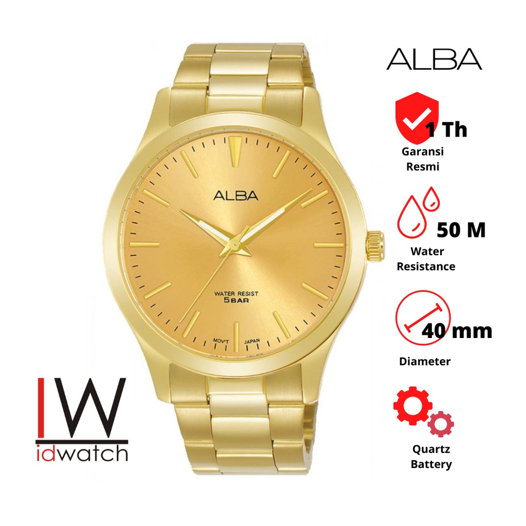 Alba ARSZ02X1 Jam Tangan Pria Original ARSZ02 Quartz Strap Rantai Stainless Cowok Gold