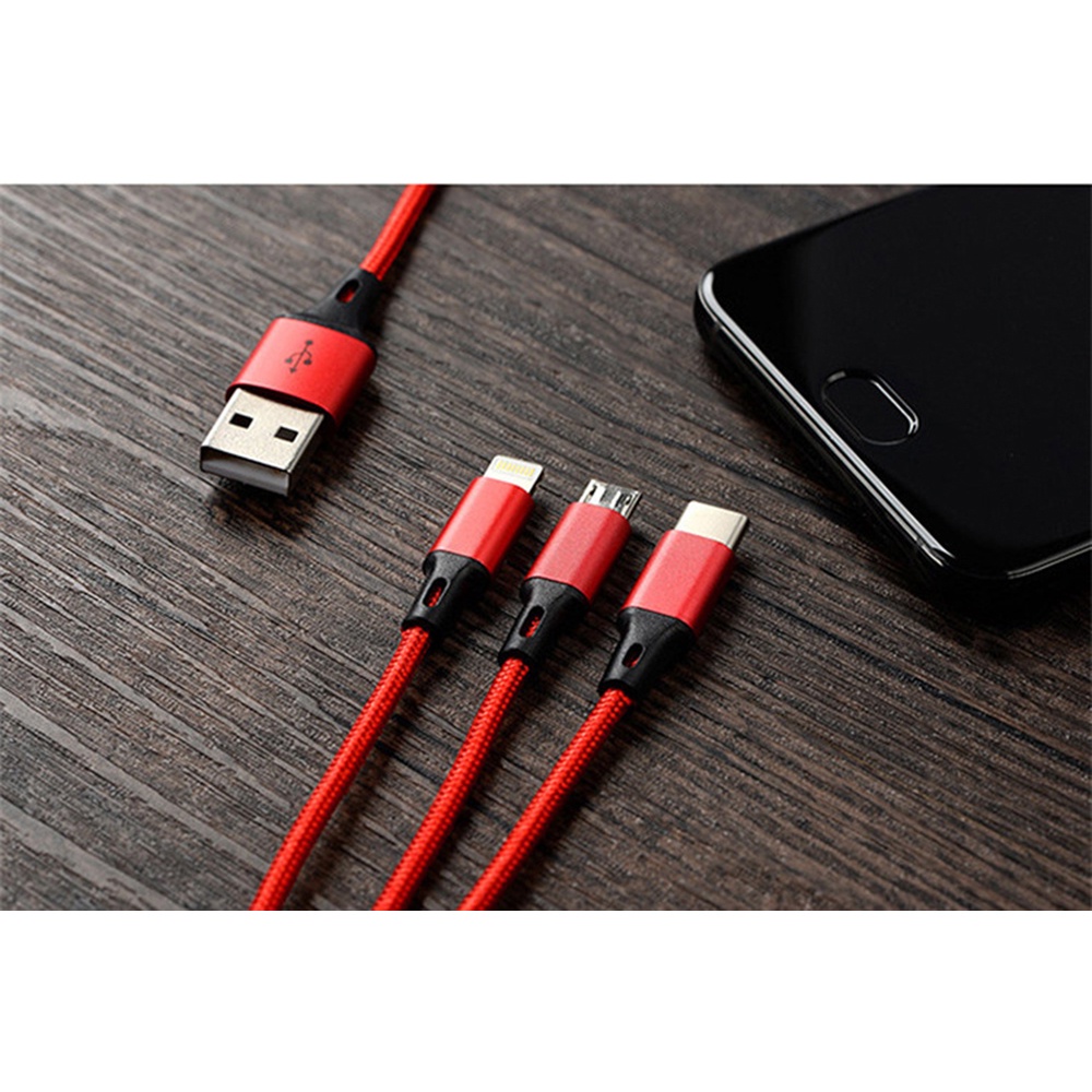 G5U Kabel Charger 3in1 Micro Usb + Lightning + Usb Type C 1.2 M - Us186 - Black Or-i