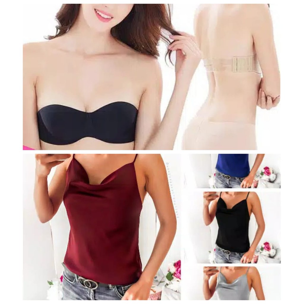 KORSET.ID - [2 IN 1] TNKSTN - Chase Tanktop Drape Sexy Satin + SEAMLESS BRA / WINGS BRA